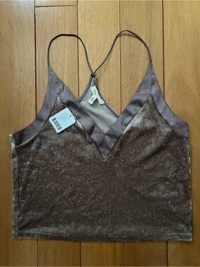 silence + noise Velvet Satin-Trim Cami Top - Taupe